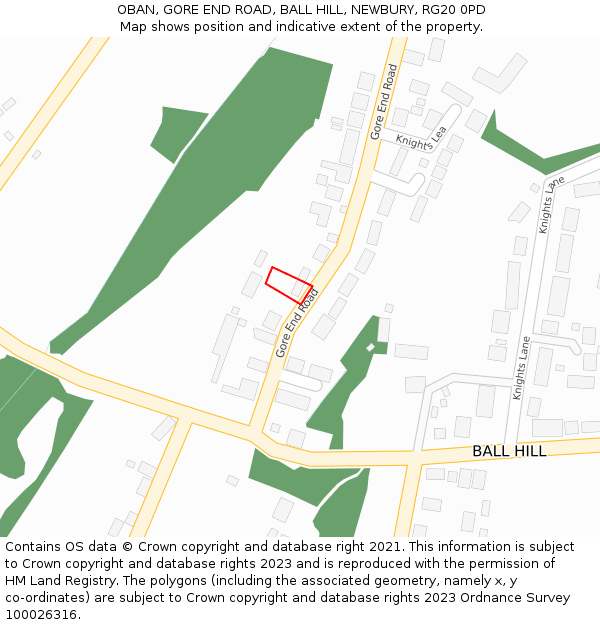 OBAN, GORE END ROAD, BALL HILL, NEWBURY, RG20 0PD: Location map and indicative extent of plot