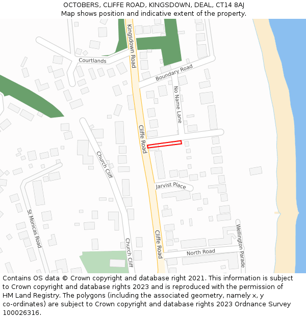 OCTOBERS, CLIFFE ROAD, KINGSDOWN, DEAL, CT14 8AJ: Location map and indicative extent of plot