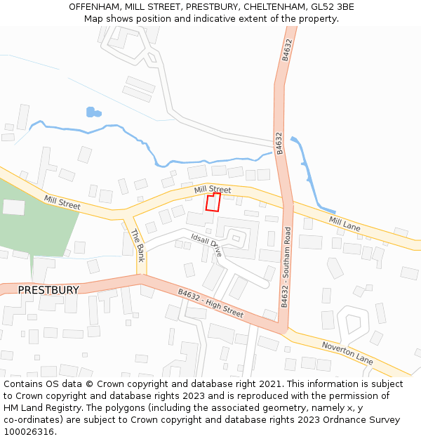 OFFENHAM, MILL STREET, PRESTBURY, CHELTENHAM, GL52 3BE: Location map and indicative extent of plot