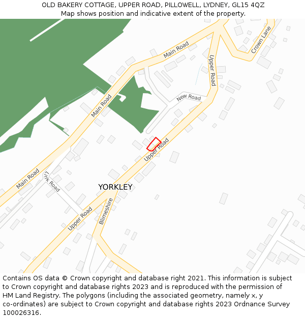 OLD BAKERY COTTAGE, UPPER ROAD, PILLOWELL, LYDNEY, GL15 4QZ: Location map and indicative extent of plot