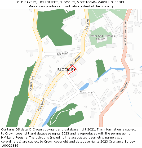 OLD BAKERY, HIGH STREET, BLOCKLEY, MORETON-IN-MARSH, GL56 9EU: Location map and indicative extent of plot