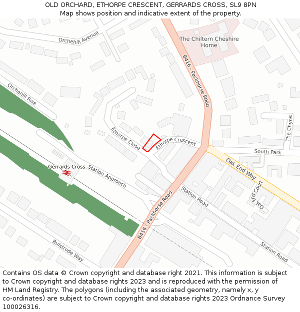 OLD ORCHARD, ETHORPE CRESCENT, GERRARDS CROSS, SL9 8PN: Location map and indicative extent of plot