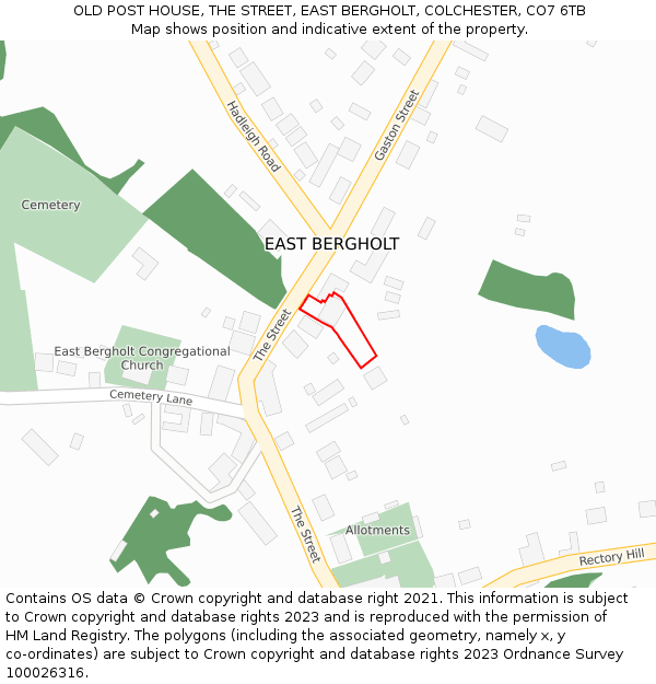 OLD POST HOUSE, THE STREET, EAST BERGHOLT, COLCHESTER, CO7 6TB: Location map and indicative extent of plot