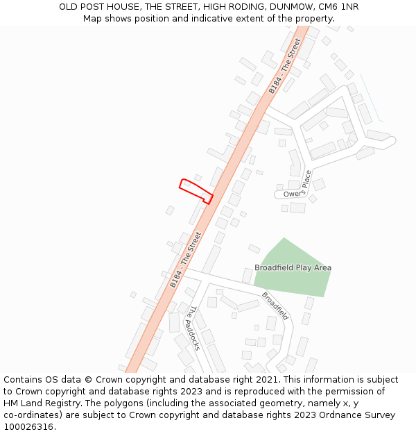 OLD POST HOUSE, THE STREET, HIGH RODING, DUNMOW, CM6 1NR: Location map and indicative extent of plot