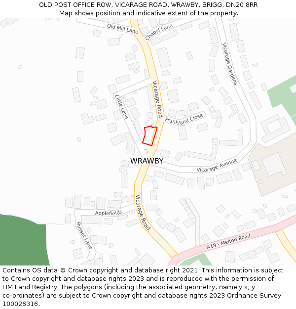 OLD POST OFFICE ROW, VICARAGE ROAD, WRAWBY, BRIGG, DN20 8RR: Location map and indicative extent of plot