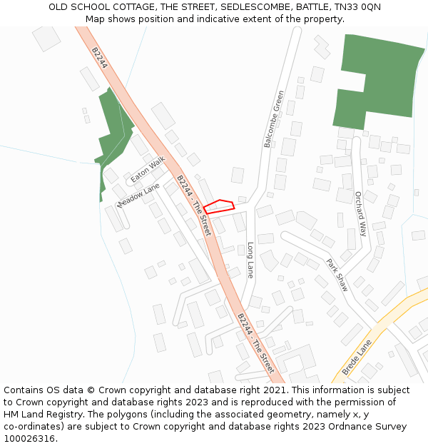 OLD SCHOOL COTTAGE, THE STREET, SEDLESCOMBE, BATTLE, TN33 0QN: Location map and indicative extent of plot