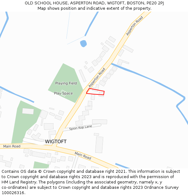 OLD SCHOOL HOUSE, ASPERTON ROAD, WIGTOFT, BOSTON, PE20 2PJ: Location map and indicative extent of plot