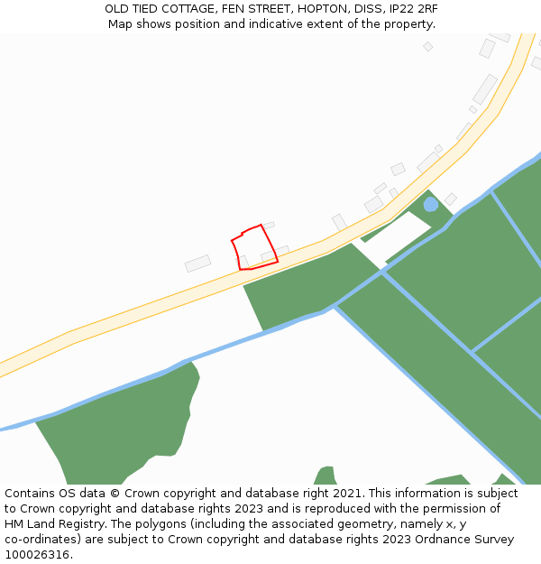 OLD TIED COTTAGE, FEN STREET, HOPTON, DISS, IP22 2RF: Location map and indicative extent of plot