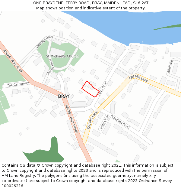 ONE BRAYDENE, FERRY ROAD, BRAY, MAIDENHEAD, SL6 2AT: Location map and indicative extent of plot