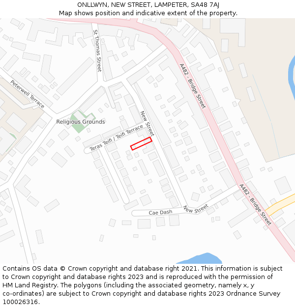 ONLLWYN, NEW STREET, LAMPETER, SA48 7AJ: Location map and indicative extent of plot