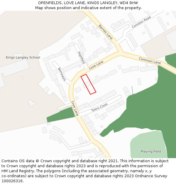 OPENFIELDS, LOVE LANE, KINGS LANGLEY, WD4 9HW: Location map and indicative extent of plot