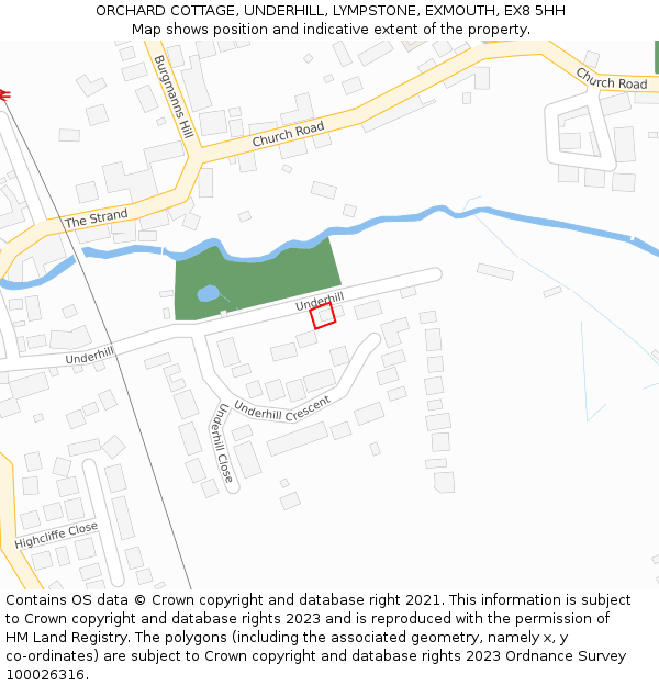 ORCHARD COTTAGE, UNDERHILL, LYMPSTONE, EXMOUTH, EX8 5HH: Location map and indicative extent of plot