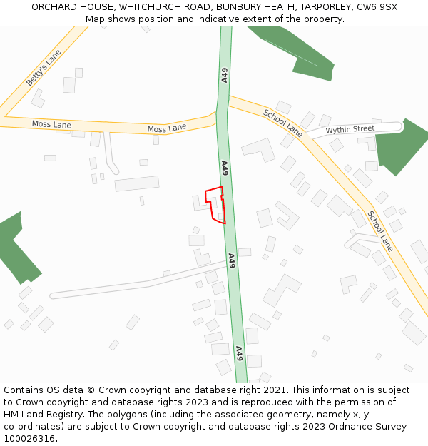 ORCHARD HOUSE, WHITCHURCH ROAD, BUNBURY HEATH, TARPORLEY, CW6 9SX: Location map and indicative extent of plot