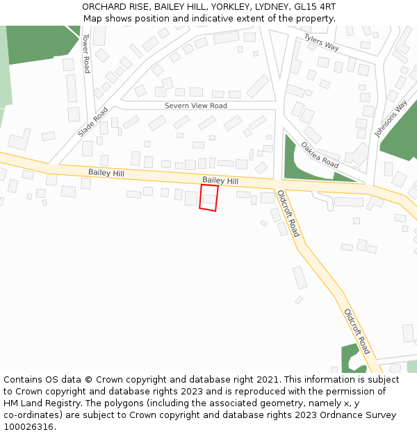 ORCHARD RISE, BAILEY HILL, YORKLEY, LYDNEY, GL15 4RT: Location map and indicative extent of plot