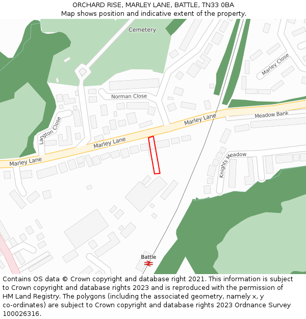 ORCHARD RISE, MARLEY LANE, BATTLE, TN33 0BA: Location map and indicative extent of plot