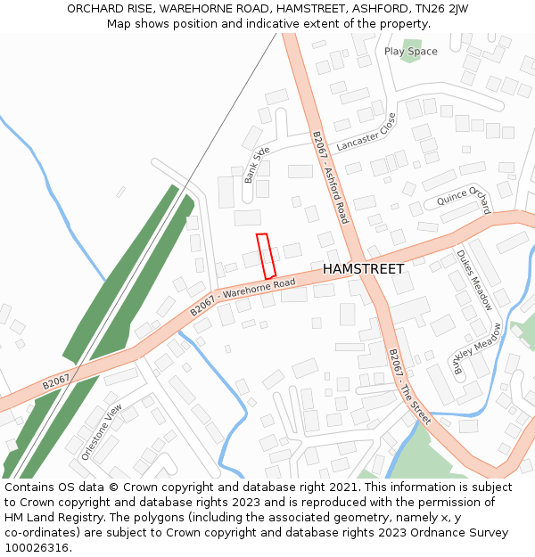 ORCHARD RISE, WAREHORNE ROAD, HAMSTREET, ASHFORD, TN26 2JW: Location map and indicative extent of plot