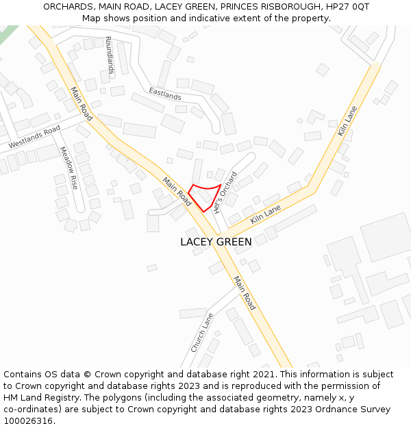 ORCHARDS, MAIN ROAD, LACEY GREEN, PRINCES RISBOROUGH, HP27 0QT: Location map and indicative extent of plot