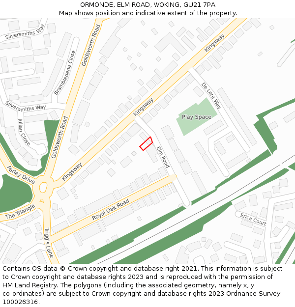 ORMONDE, ELM ROAD, WOKING, GU21 7PA: Location map and indicative extent of plot