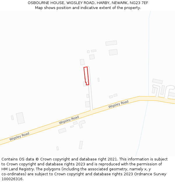 OSBOURNE HOUSE, WIGSLEY ROAD, HARBY, NEWARK, NG23 7EF: Location map and indicative extent of plot