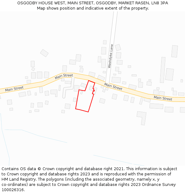 OSGODBY HOUSE WEST, MAIN STREET, OSGODBY, MARKET RASEN, LN8 3PA: Location map and indicative extent of plot