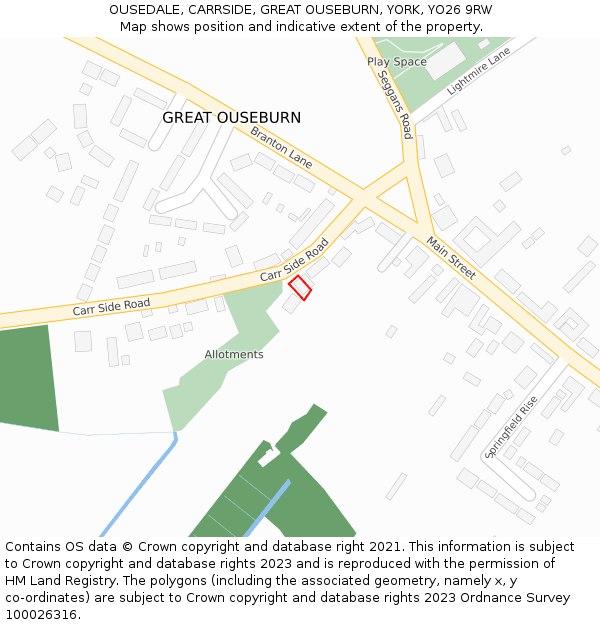 OUSEDALE, CARRSIDE, GREAT OUSEBURN, YORK, YO26 9RW: Location map and indicative extent of plot