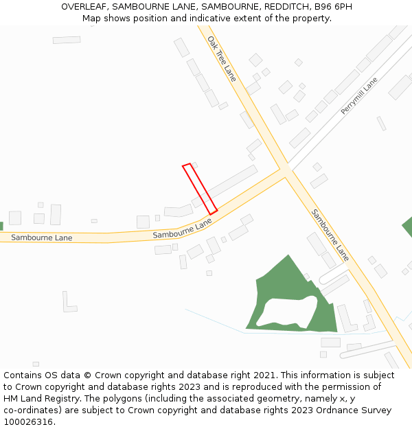 OVERLEAF, SAMBOURNE LANE, SAMBOURNE, REDDITCH, B96 6PH: Location map and indicative extent of plot