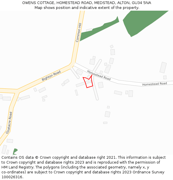 OWENS COTTAGE, HOMESTEAD ROAD, MEDSTEAD, ALTON, GU34 5NA: Location map and indicative extent of plot