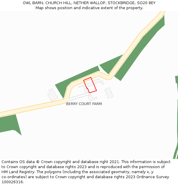 OWL BARN, CHURCH HILL, NETHER WALLOP, STOCKBRIDGE, SO20 8EY: Location map and indicative extent of plot