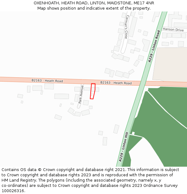 OXENHOATH, HEATH ROAD, LINTON, MAIDSTONE, ME17 4NR: Location map and indicative extent of plot