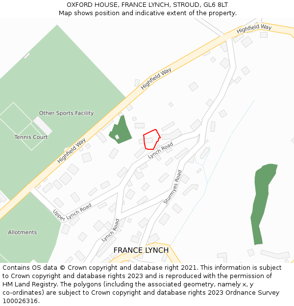 OXFORD HOUSE, FRANCE LYNCH, STROUD, GL6 8LT: Location map and indicative extent of plot