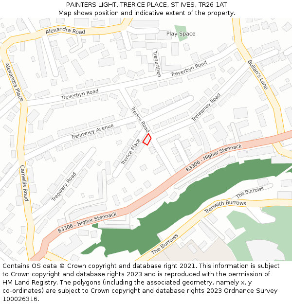 PAINTERS LIGHT, TRERICE PLACE, ST IVES, TR26 1AT: Location map and indicative extent of plot