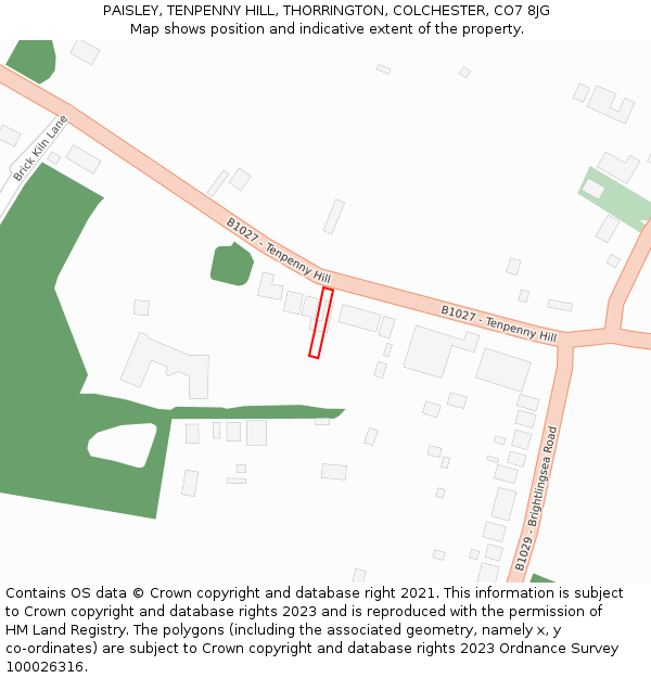 PAISLEY, TENPENNY HILL, THORRINGTON, COLCHESTER, CO7 8JG: Location map and indicative extent of plot