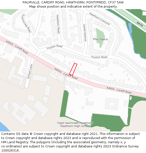 PALMVILLE, CARDIFF ROAD, HAWTHORN, PONTYPRIDD, CF37 5AW: Location map and indicative extent of plot