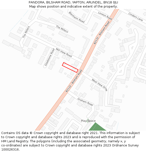 PANDORA, BILSHAM ROAD, YAPTON, ARUNDEL, BN18 0JU: Location map and indicative extent of plot