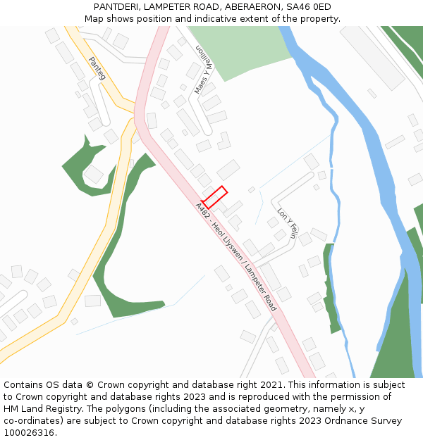 PANTDERI, LAMPETER ROAD, ABERAERON, SA46 0ED: Location map and indicative extent of plot