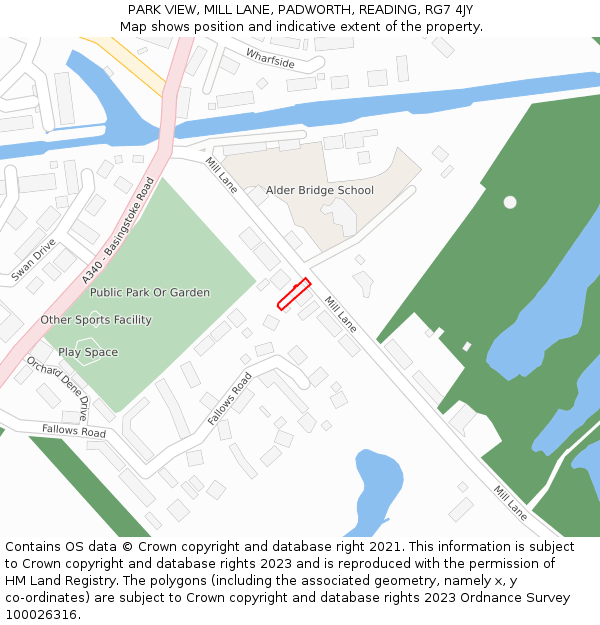 PARK VIEW, MILL LANE, PADWORTH, READING, RG7 4JY: Location map and indicative extent of plot
