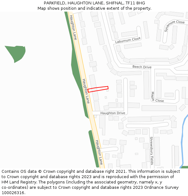 PARKFIELD, HAUGHTON LANE, SHIFNAL, TF11 8HG: Location map and indicative extent of plot