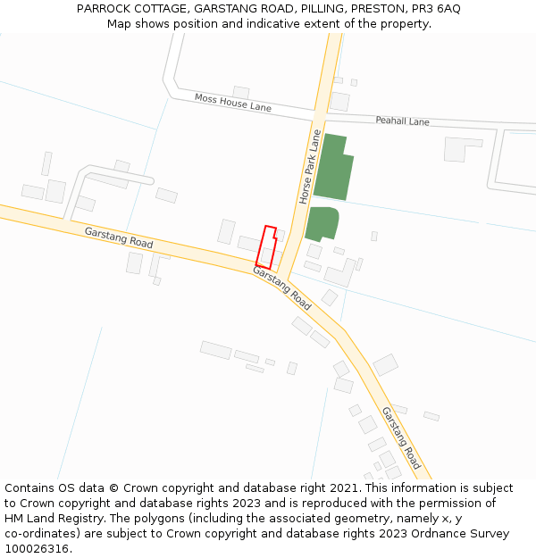 PARROCK COTTAGE, GARSTANG ROAD, PILLING, PRESTON, PR3 6AQ: Location map and indicative extent of plot