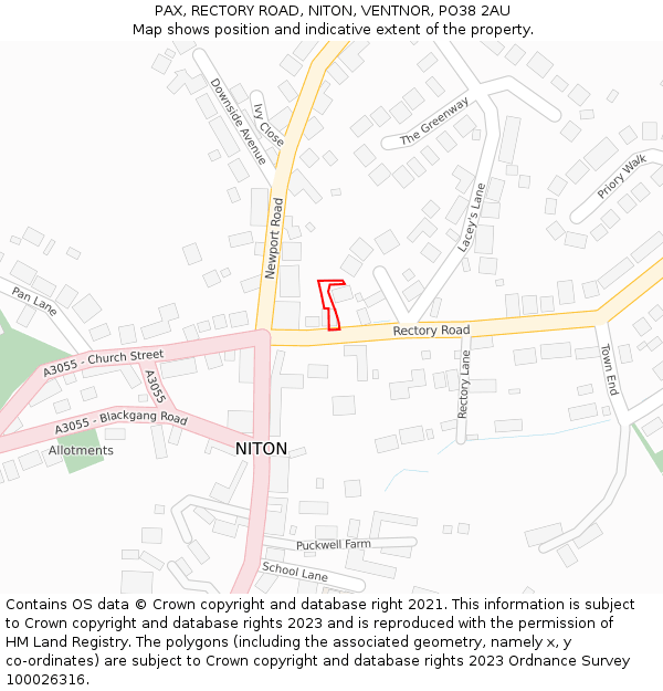 PAX, RECTORY ROAD, NITON, VENTNOR, PO38 2AU: Location map and indicative extent of plot