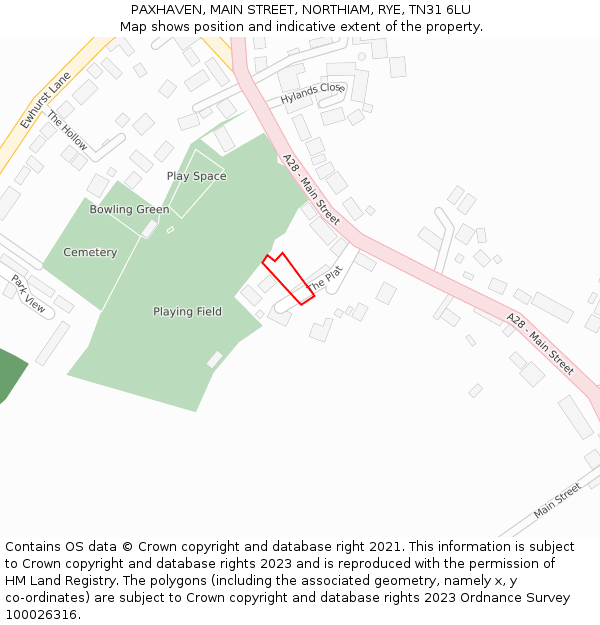 PAXHAVEN, MAIN STREET, NORTHIAM, RYE, TN31 6LU: Location map and indicative extent of plot