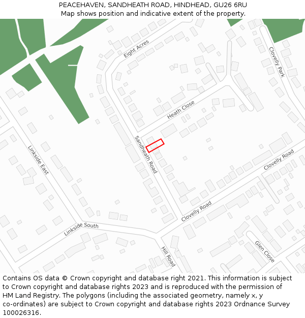 PEACEHAVEN, SANDHEATH ROAD, HINDHEAD, GU26 6RU: Location map and indicative extent of plot