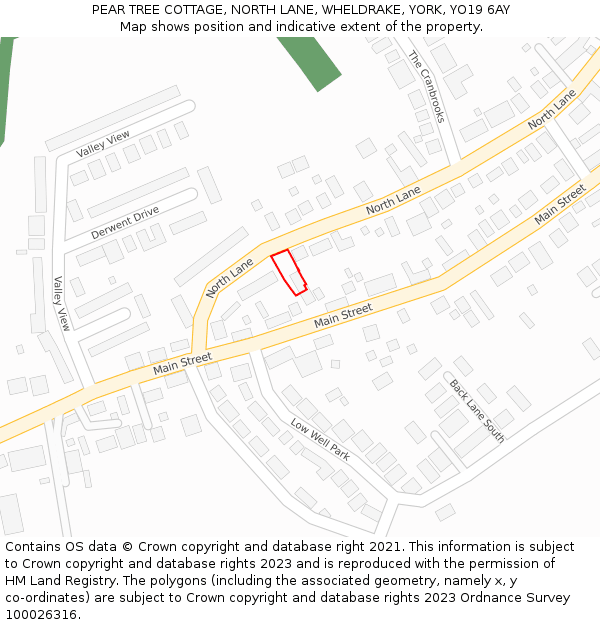 PEAR TREE COTTAGE, NORTH LANE, WHELDRAKE, YORK, YO19 6AY: Location map and indicative extent of plot