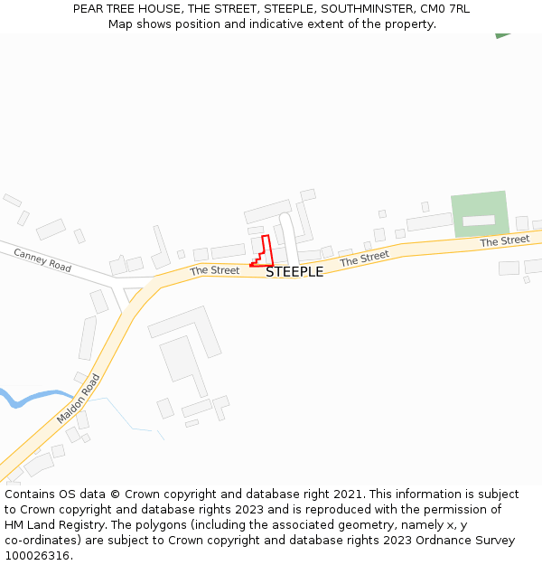 PEAR TREE HOUSE, THE STREET, STEEPLE, SOUTHMINSTER, CM0 7RL: Location map and indicative extent of plot