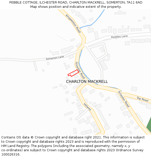 PEBBLE COTTAGE, ILCHESTER ROAD, CHARLTON MACKRELL, SOMERTON, TA11 6AD: Location map and indicative extent of plot