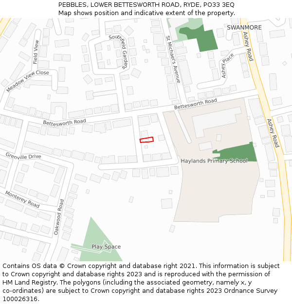 PEBBLES, LOWER BETTESWORTH ROAD, RYDE, PO33 3EQ: Location map and indicative extent of plot