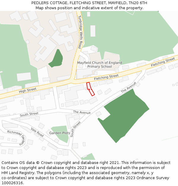 PEDLERS COTTAGE, FLETCHING STREET, MAYFIELD, TN20 6TH: Location map and indicative extent of plot