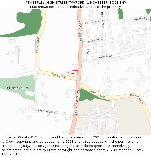 PEMBERLEY, HIGH STREET, TWYFORD, WINCHESTER, SO21 1NP: Location map and indicative extent of plot