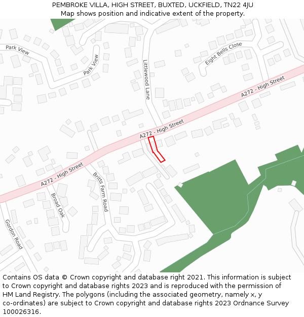 PEMBROKE VILLA, HIGH STREET, BUXTED, UCKFIELD, TN22 4JU: Location map and indicative extent of plot