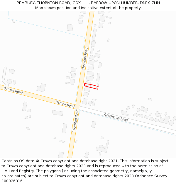 PEMBURY, THORNTON ROAD, GOXHILL, BARROW-UPON-HUMBER, DN19 7HN: Location map and indicative extent of plot