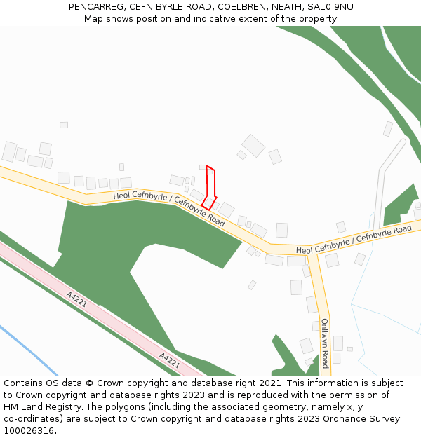PENCARREG, CEFN BYRLE ROAD, COELBREN, NEATH, SA10 9NU: Location map and indicative extent of plot